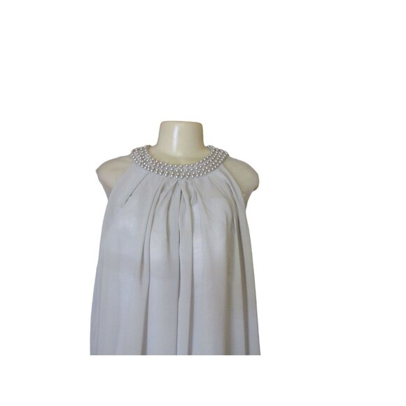 NWT Lan Ting Bride Pale Gray Chiffon Sleeveless Dress W/ Beaded Neck Size M - Picture 4 of 9